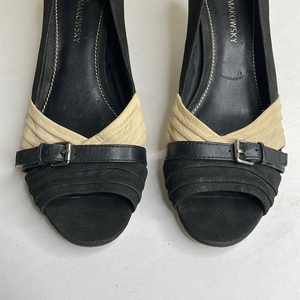 B MAKOWSKY Pump Heels Matte Black & Cream Leather Corporate Wear 8M